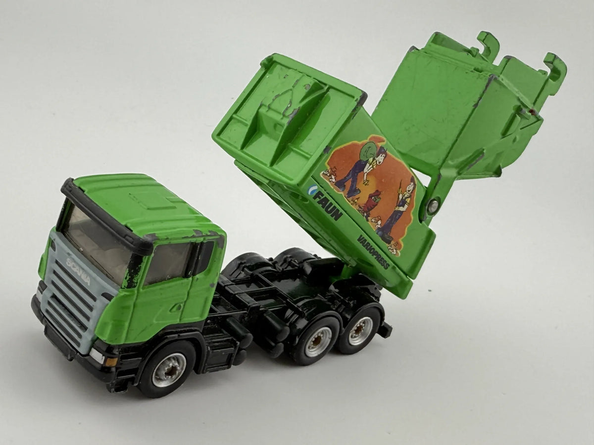 SCANIA ŚMIECIARKA, Siku, FAUN VARIOPRESS, Resoraki, Die cast, Zielony, 1:87 – zdjęcie 10