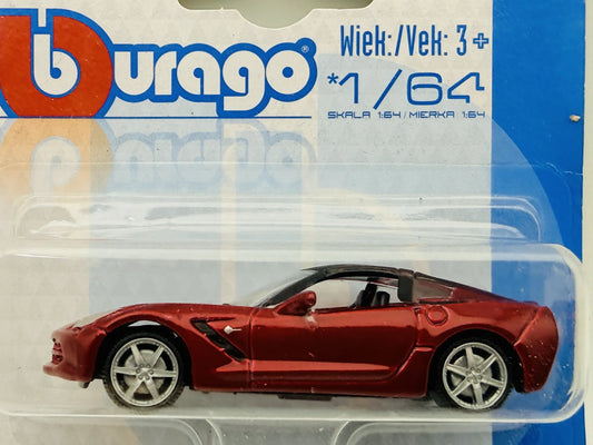 Chevrolet Corvette Stingray C7 Bburago 1:64 Blister Czerwony Sportowy – zdjęcie 2