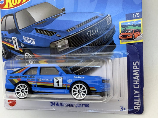 '84 AUDI SPORT QUATTRO Rally Champs Hot Wheels 2022 Niebieski 1:64 – zdjęcie 2