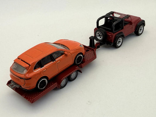 JEEPA WRANGLER Z PRZYCZEPĄ NA PORSCHE CAYENNE SIKU Czerwony 1:64 – zdjęcie 2