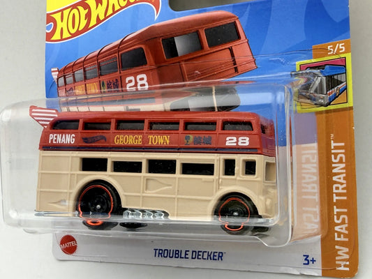 TROUBLE DECKER Hw Fast Transit Hot Wheels 2024 Beżowy 1:64 – zdjęcie 2