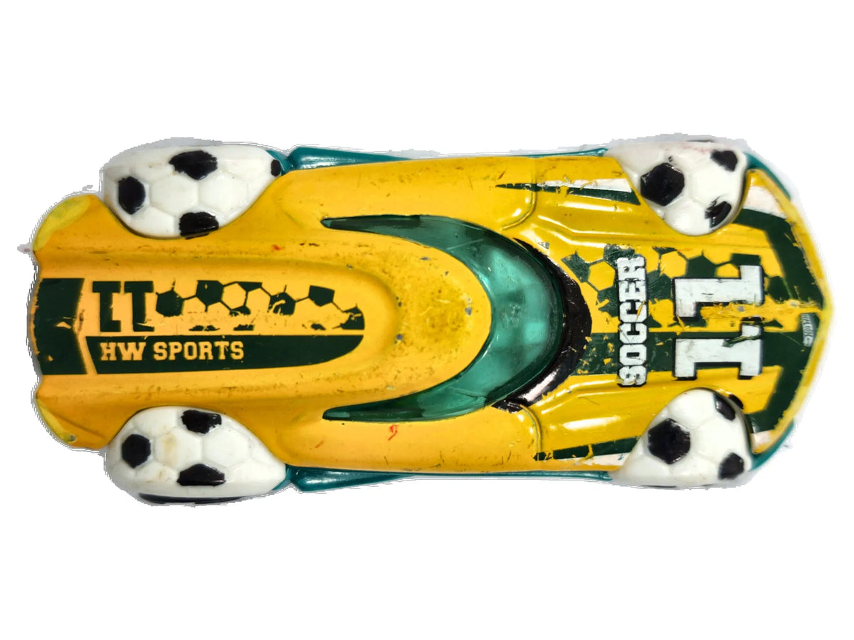 BDD12, MR11 Games HW SPORTS FOOTBALL, SOCCER 11, Hot Wheels 2013 Żółty 1:64 – zdjęcie 8