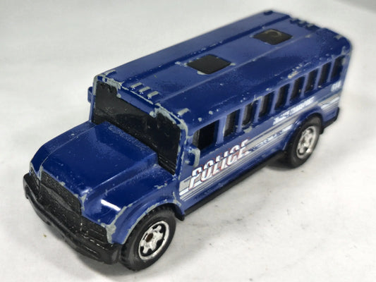 2004 School Bus Matchbox 2003 1:64 Autobus POLICE Luzak Niebieski Policja – zdjęcie 2