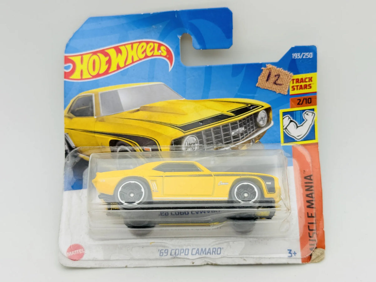 '69 Copo Camaro Hot Wheels 2022 Muscle Mania 1:64 Blister Żółty – zdjęcie 4