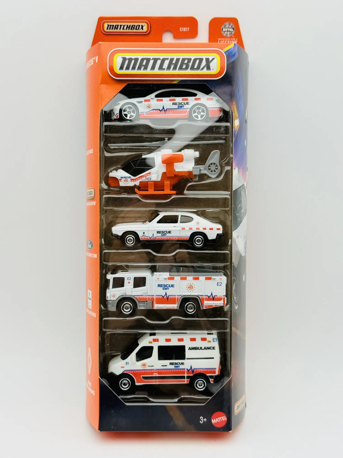 5 Pack MBX RESCUE V Matchbox 2024 1:64 AMBULANCE Blister Biały – zdjęcie 7