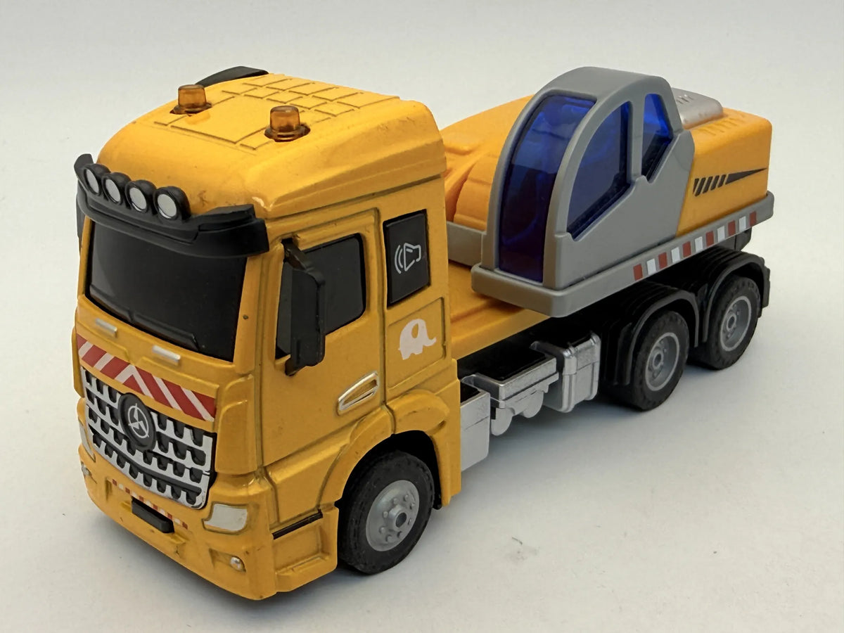 Ciężarówka JAK MERCEDES-BENZ TRUCK CIĘŻARÓWKA Z KOPARKĄ Żółty 1:43 – zdjęcie 7