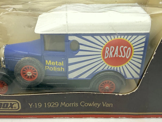1929 MORRIS COWLEY VAN Matchbox 1986 Niebieski 1:39 Made in Macau Brasso – zdjęcie 2