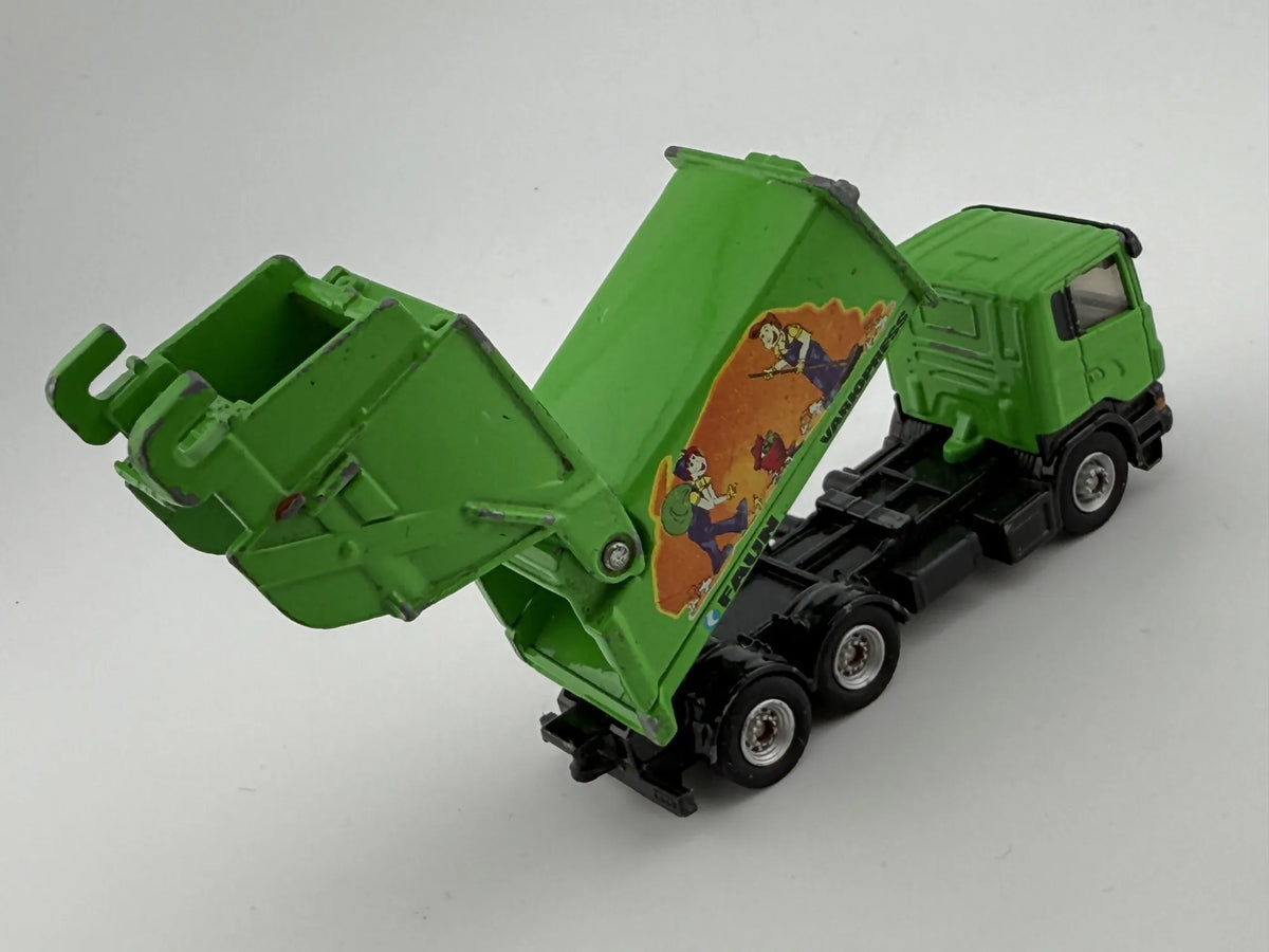 SCANIA ŚMIECIARKA, Siku, FAUN VARIOPRESS, Resoraki, Die cast, Zielony, 1:87 – zdjęcie 2