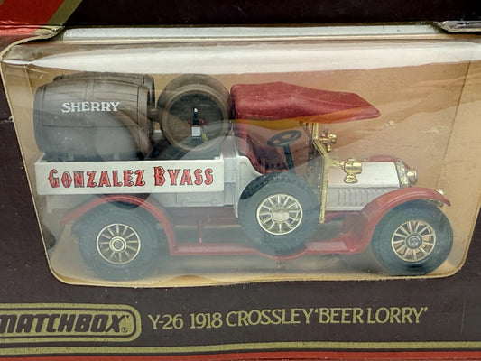 Y26 1918 CROSSLEY BEER LORRY Matchbox 1986 Czerwony 1:47 Made in England – zdjęcie 2
