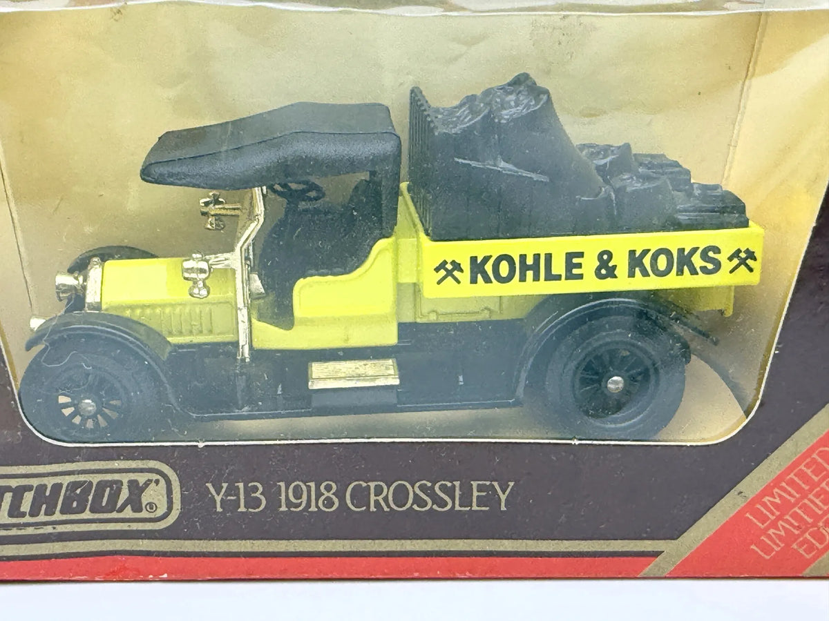 1918 CROSSLEY Models of Yeasteryear Matchbox 1986 Żółty 1:43 Made in Macau – zdjęcie 2
