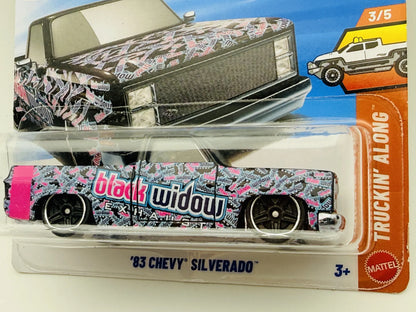 '83 Chevy Silverado Hot Wheels 2026 Truckin' Along 1:64 Pickup black widow – zdjęcie 2