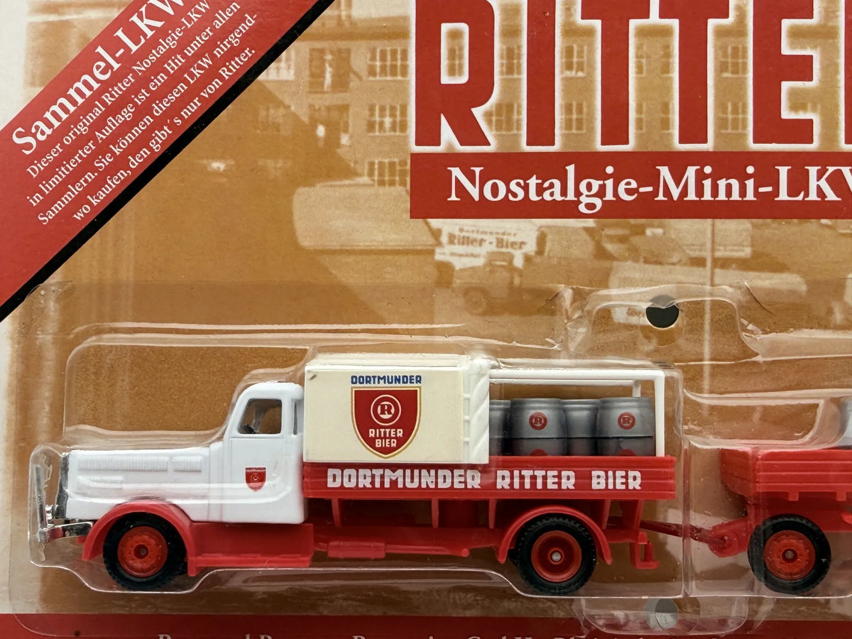 Brekina Krupp Koffer-Hängerzug Grell 1:87 Promocyjny Dortmunder Ritter Bier – zdjęcie 4