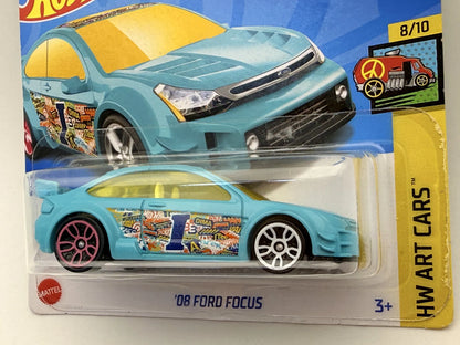 '08 FORD FOCUS HW ART CARS Hot Wheels 2023 Turkusowy 1:64 – zdjęcie 2