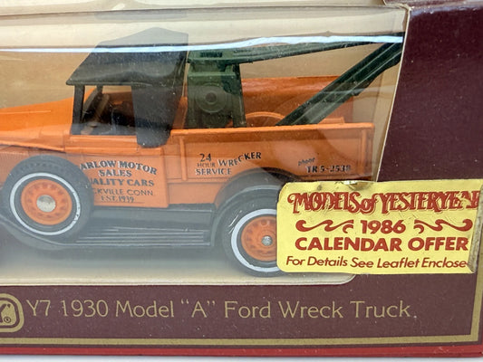 Y7 1930 MODEL A FORD WRECK TRUCK Matchbox 1984 Orange 1:43 Made in England – zdjęcie 2