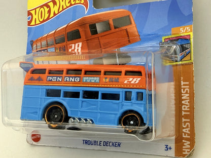 TROUBLE DECKER Hw Fast Transit Hot Wheels 2024 Niebieski 1:64 – zdjęcie 2