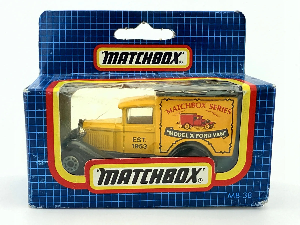 FORD MODEL A VAN, Matchbox, Made in Macau, Die cast Mb-38, Żółty, 1:64 – zdjęcie 3