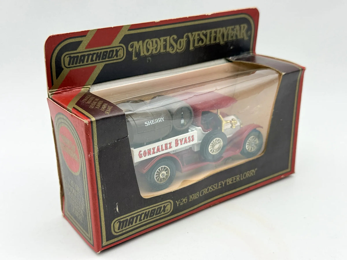 Y26 1918 CROSSLEY BEER LORRY Matchbox 1986 Czerwony 1:47 Made in England – zdjęcie 3