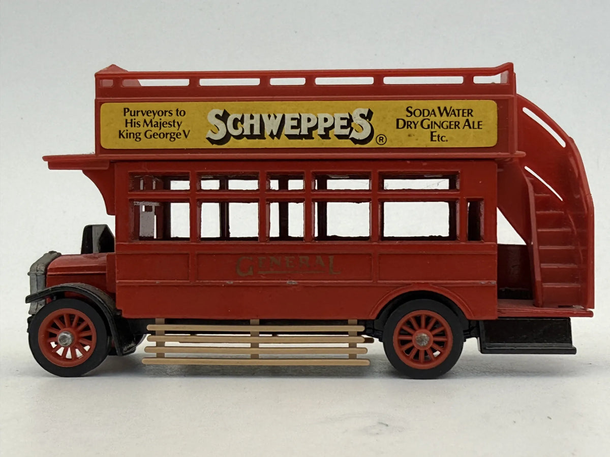 A.E.C. 8' TYPE BUS 1922 Matchbox 1982 Czerw. 1:64 Made in England Schweppes – zdjęcie 3