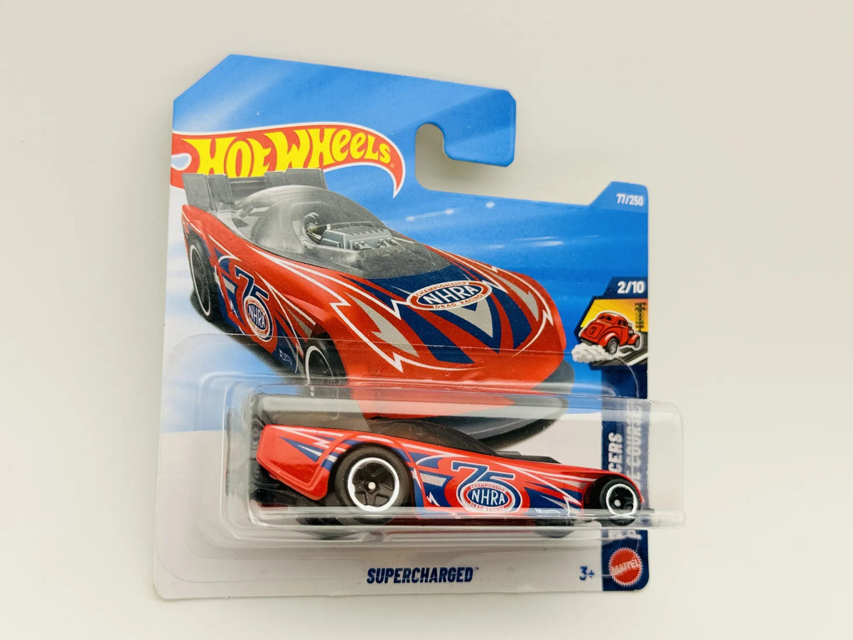 Supercharged Hot Wheels 2025 Drag Racers 1:64 NHRA Blister Czerwony – zdjęcie 3