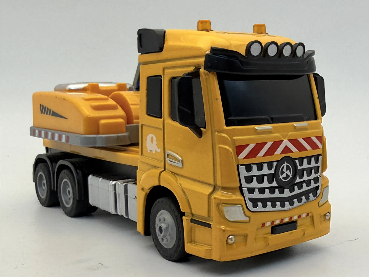 Ciężarówka JAK MERCEDES-BENZ TRUCK CIĘŻARÓWKA Z KOPARKĄ Żółty 1:43 – zdjęcie 3