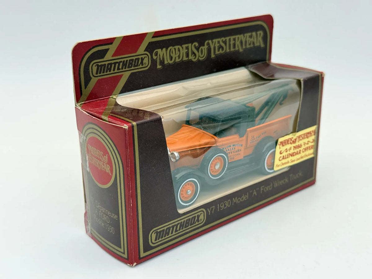 Y7 1930 MODEL A FORD WRECK TRUCK Matchbox 1984 Orange 1:43 Made in England – zdjęcie 3