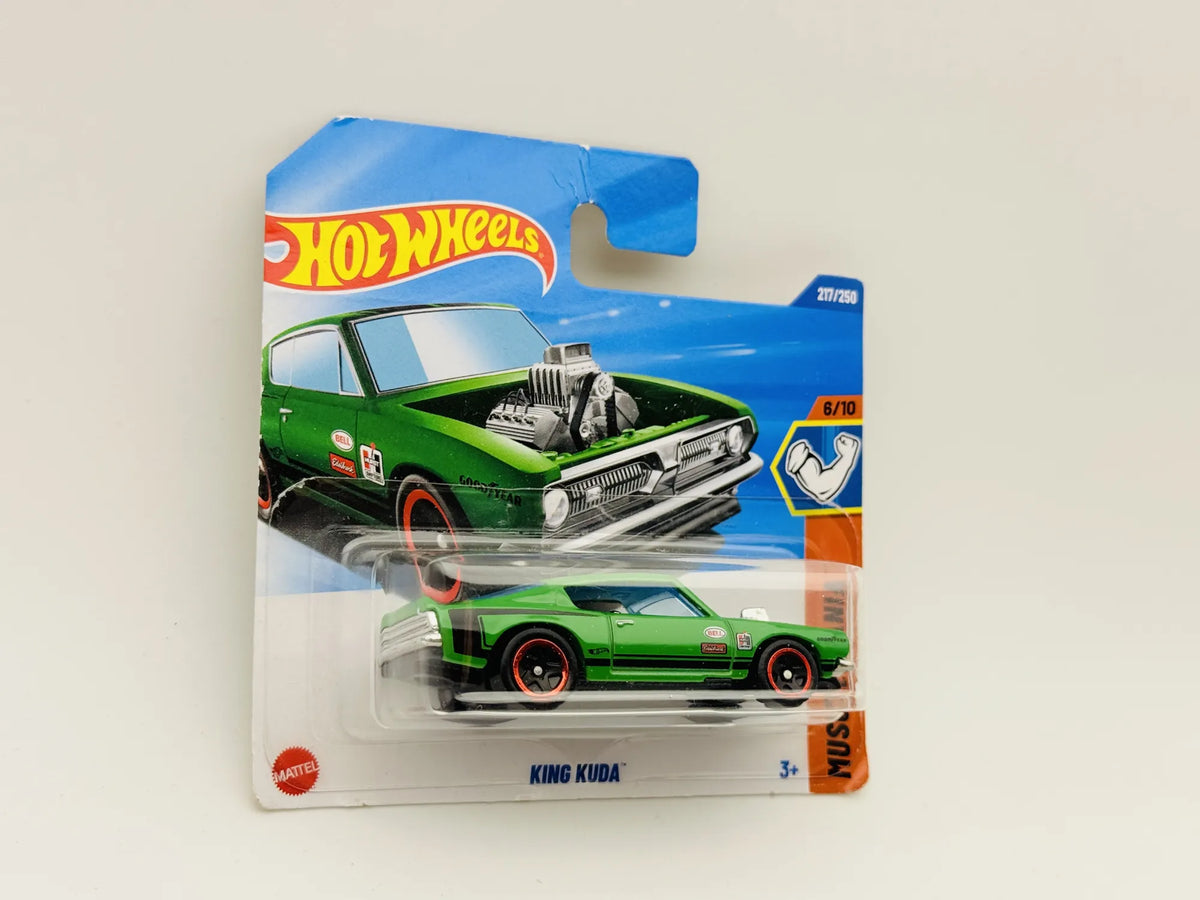 Plymouth Barracuda Hot Wheels 2025 Muscle Mania 1:64 GOODYEAR Muscle Car – zdjęcie 4