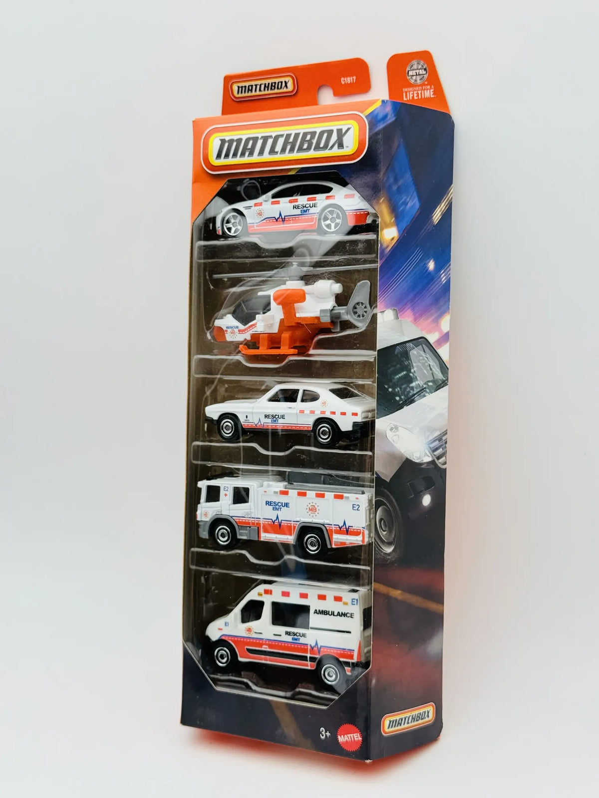 5 Pack MBX RESCUE V Matchbox 2024 1:64 AMBULANCE Blister Biały – zdjęcie 4