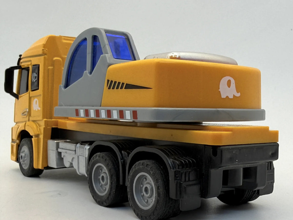 Ciężarówka JAK MERCEDES-BENZ TRUCK CIĘŻARÓWKA Z KOPARKĄ Żółty 1:43 – zdjęcie 4