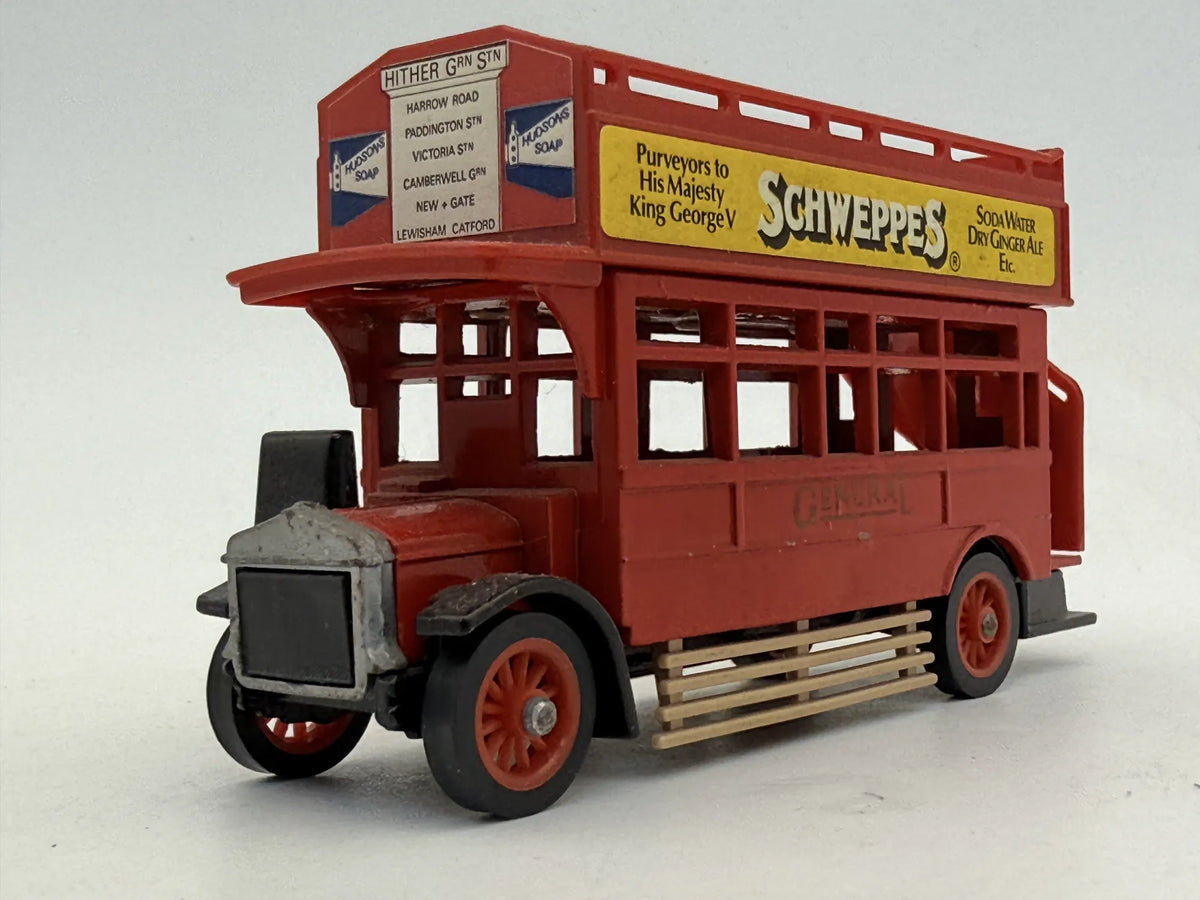 A.E.C. 8' TYPE BUS 1922 Matchbox 1982 Czerw. 1:64 Made in England Schweppes – zdjęcie 4