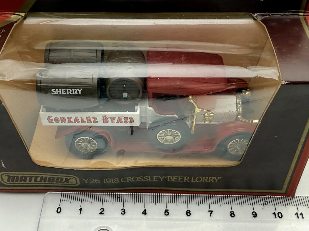 Y26 1918 CROSSLEY BEER LORRY Matchbox 1986 Czerwony 1:47 Made in England – zdjęcie 5