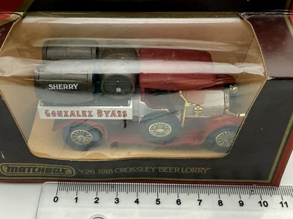 Y26 1918 CROSSLEY BEER LORRY Matchbox 1986 Czerwony 1:47 Made in England – zdjęcie 5