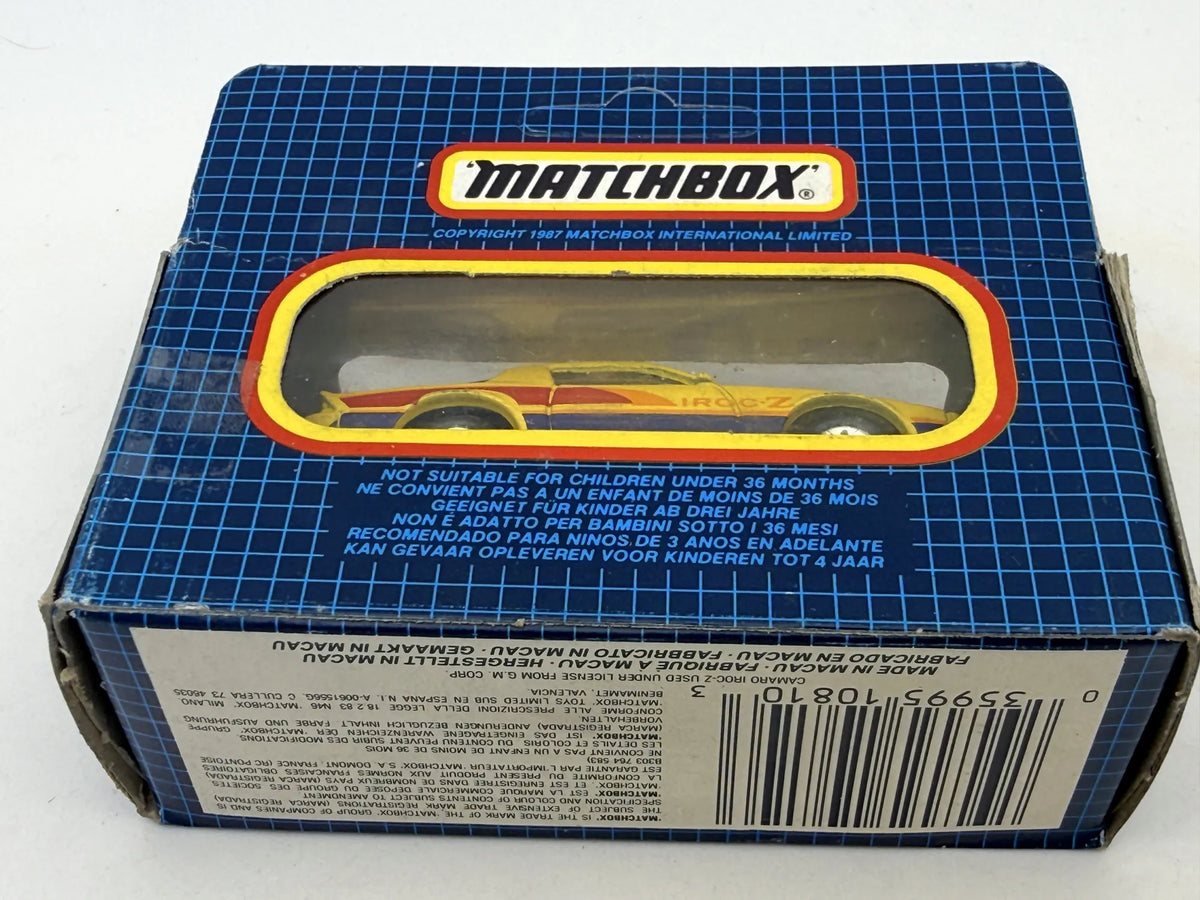 CHEVROLET CAMARO IROC-Z Mainline Matchbox 1987 Żółty 1:64 Made in Macau – zdjęcie 6