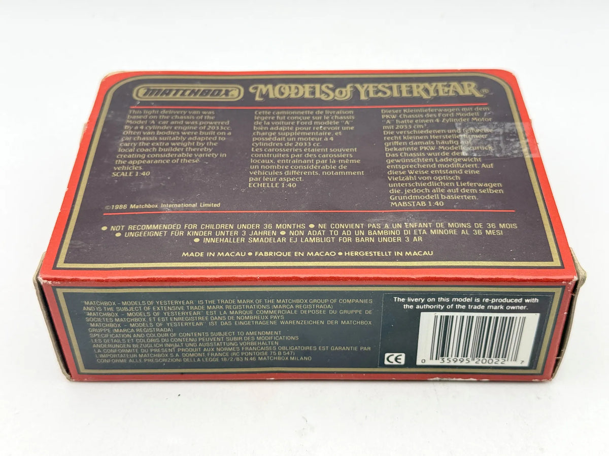 Y-22 1930 MODEL A FORD VAN Matchbox 1986 Biały 1:40 Made in Macau – zdjęcie 6