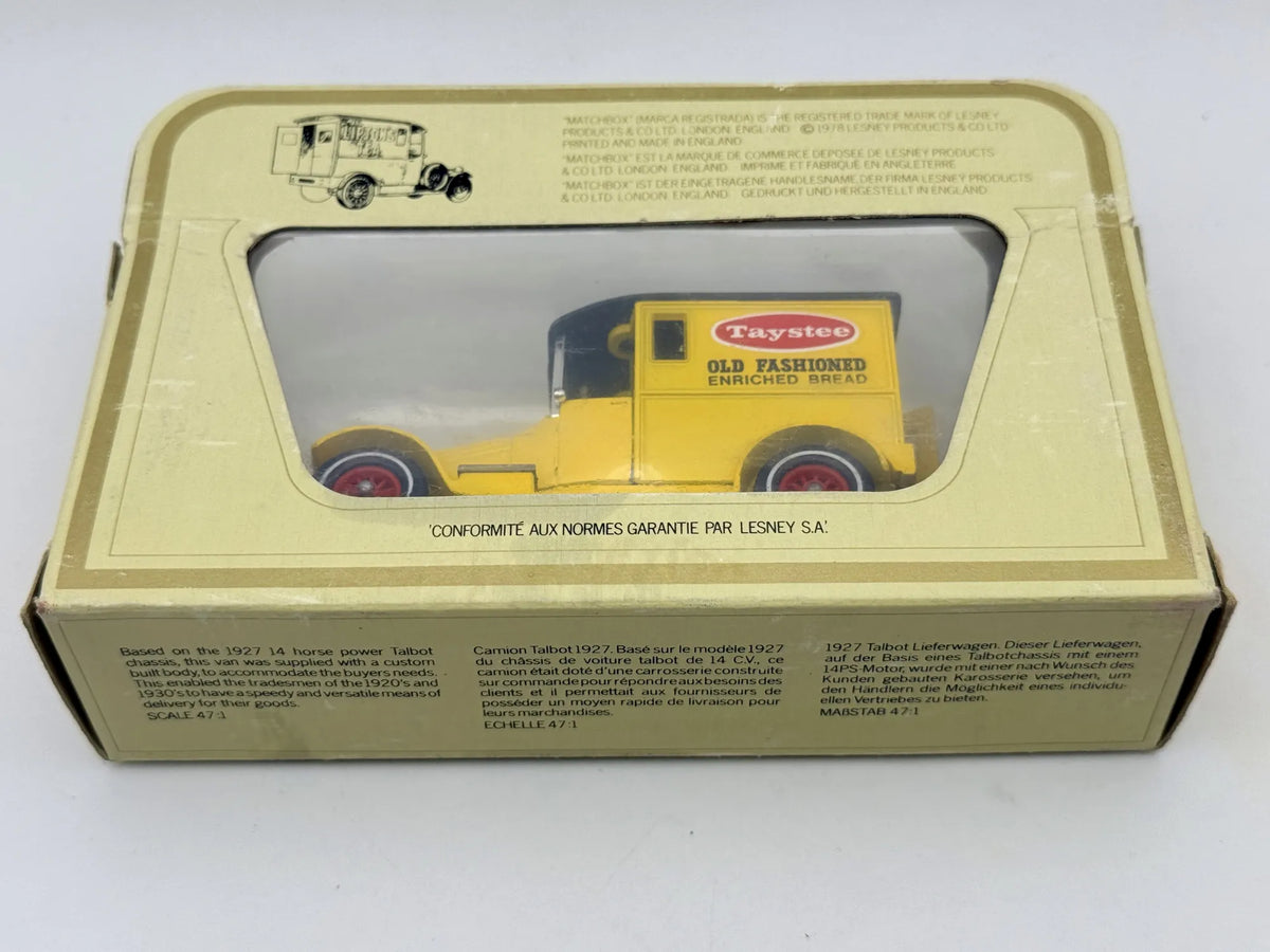 1927 TALBOT Matchbox 1978 Żółty 1:47 Made in England Taystee – zdjęcie 6