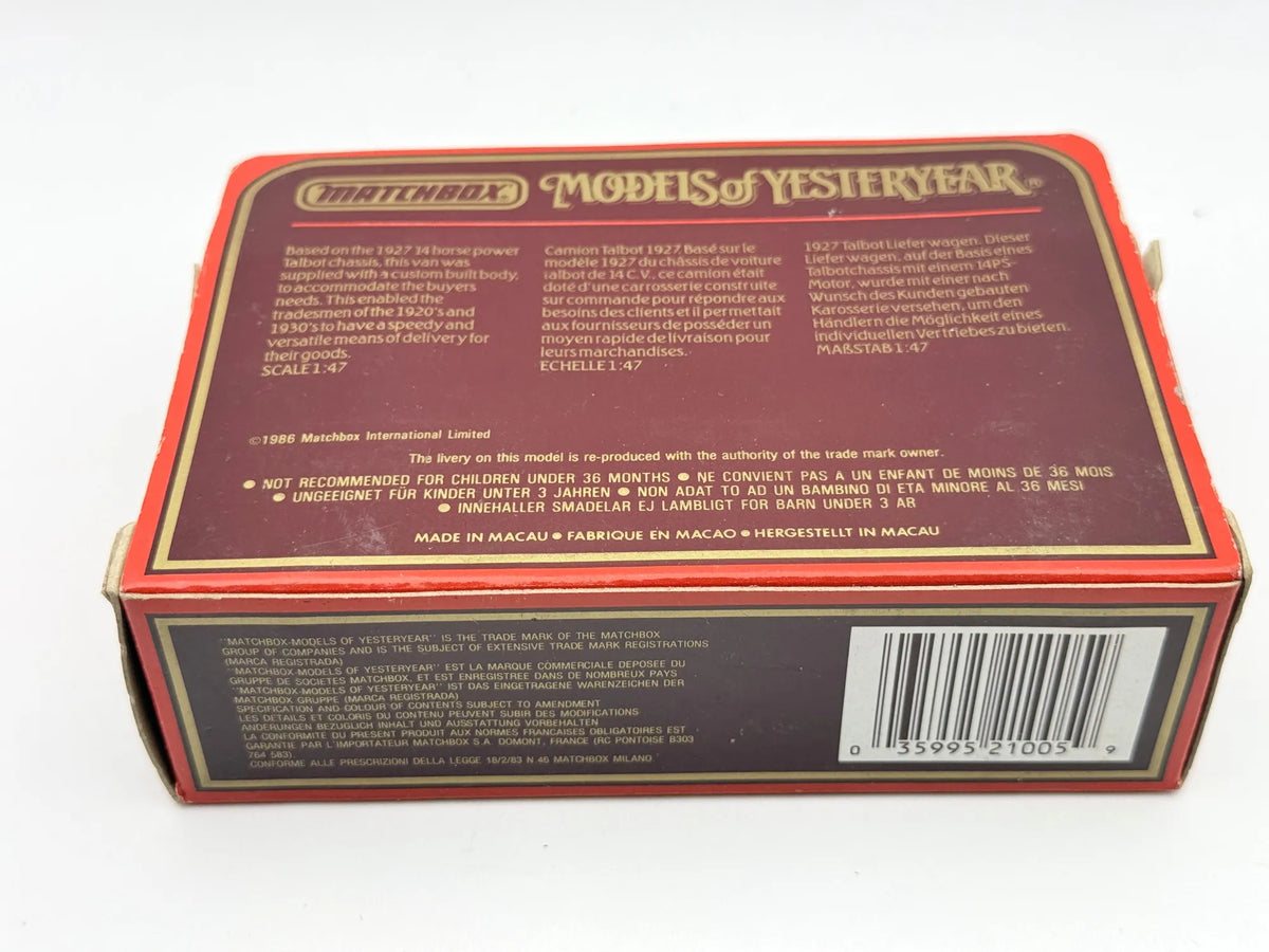1927 TALBOT VAN Models of Yeasteryear Matchbox 1986 Zielony 1:47 – zdjęcie 6