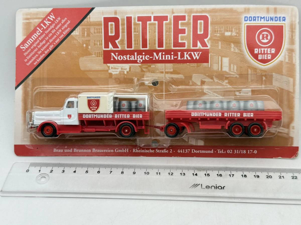 Brekina Krupp Koffer-Hängerzug Grell 1:87 Promocyjny Dortmunder Ritter Bier – zdjęcie 7
