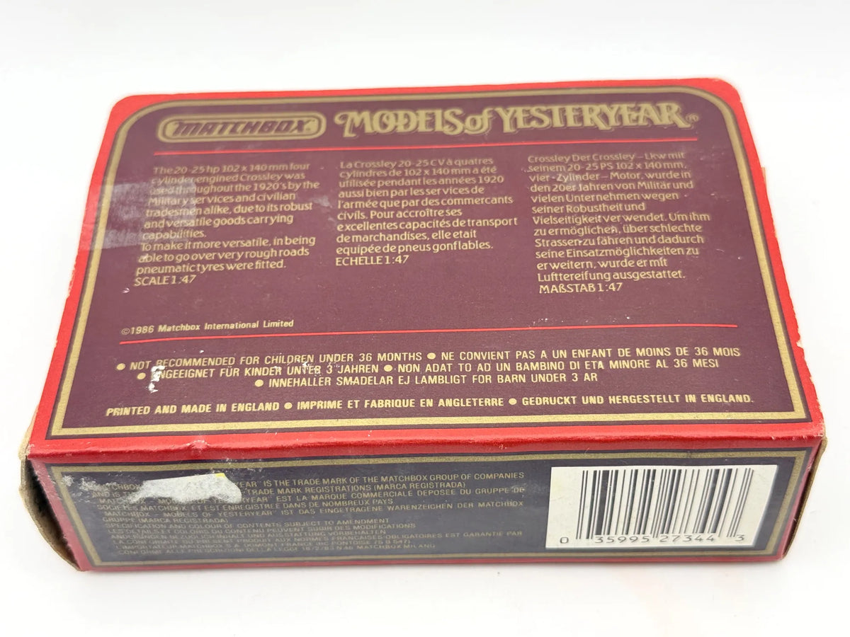 Y26 1918 CROSSLEY BEER LORRY Matchbox 1986 Czerwony 1:47 Made in England – zdjęcie 6