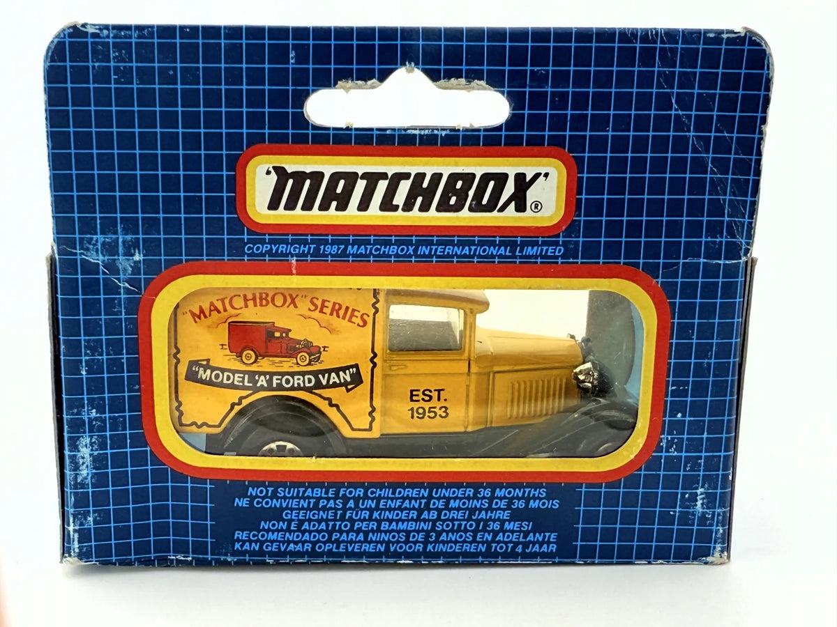FORD MODEL A VAN, Matchbox, Made in Macau, Die cast Mb-38, Żółty, 1:64 – zdjęcie 6