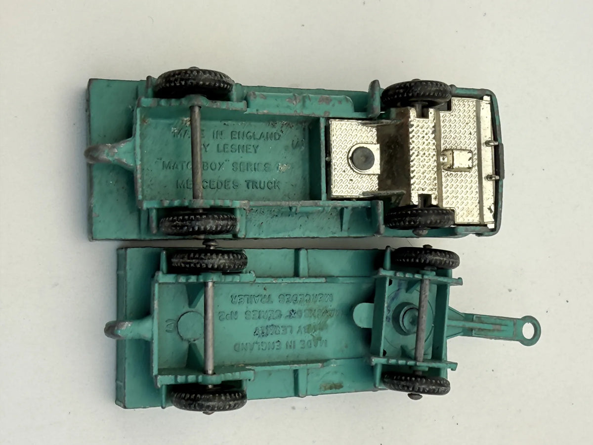 Ciężarówka Mercedes Trailer Matchbox 1971 Turkusowy 1:76 Made in England – zdjęcie 7