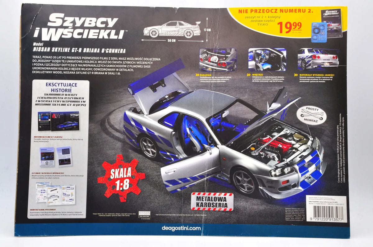 NISSAN SKYLINE GT-R, Deagostini, Resoraki, Die cast, Srebrny, 1:8 – zdjęcie 7