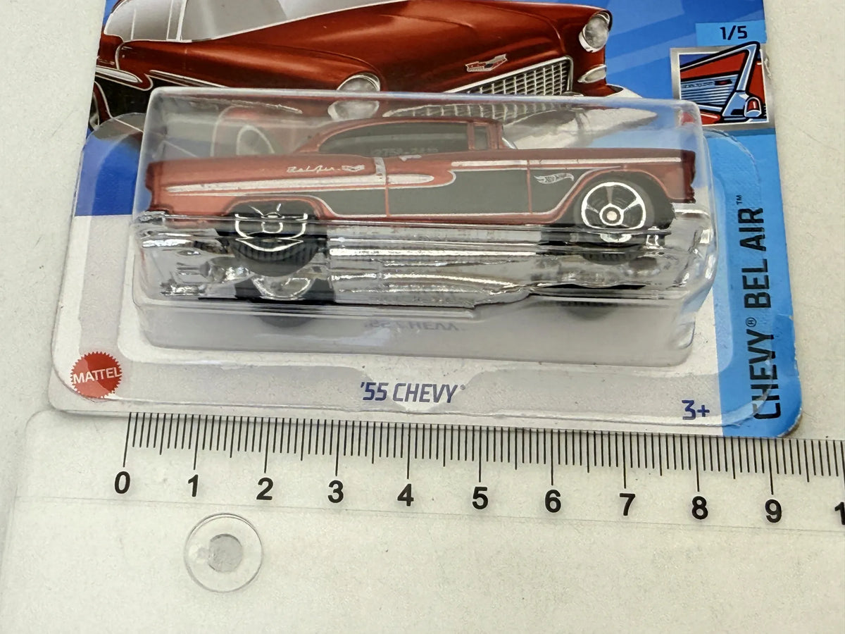 '55 CHEVY BEL AIR Mainline Hot Wheels 2022 Czerwony 1:64 – zdjęcie 7