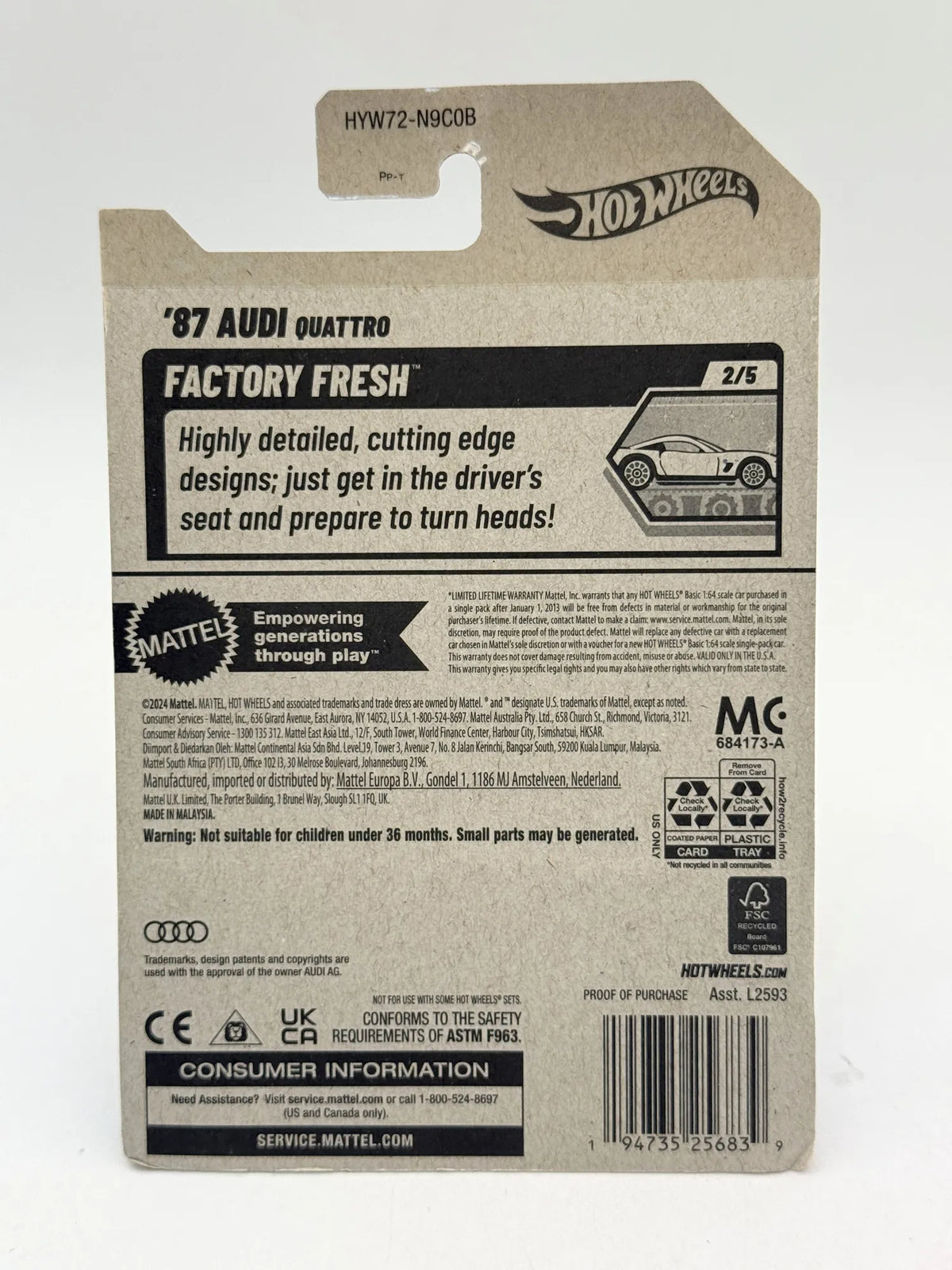 '87 Audi Quattro Factory Fresh Hot Wheels 2024 Turkusowy 1:64 – zdjęcie 8