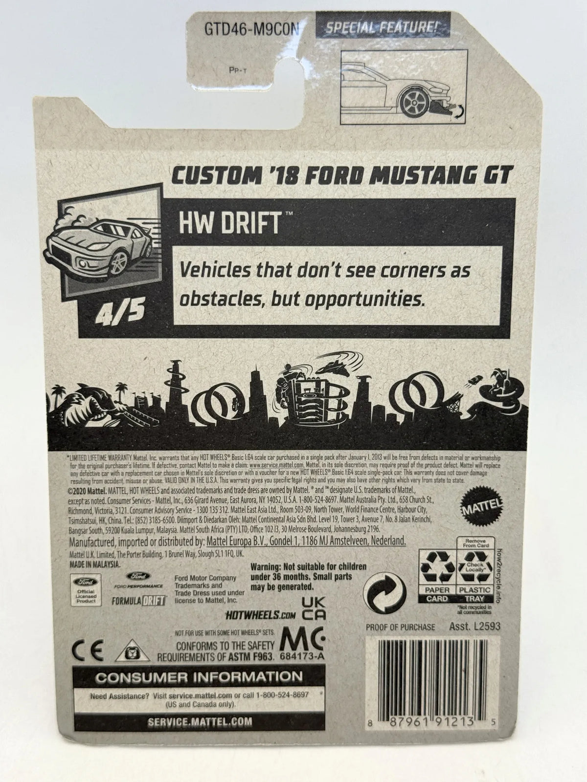 CUSTOM '18 FORD MUSTANG GT HW Drift Hot Wheels 2020 Biały 1:64 – zdjęcie 8