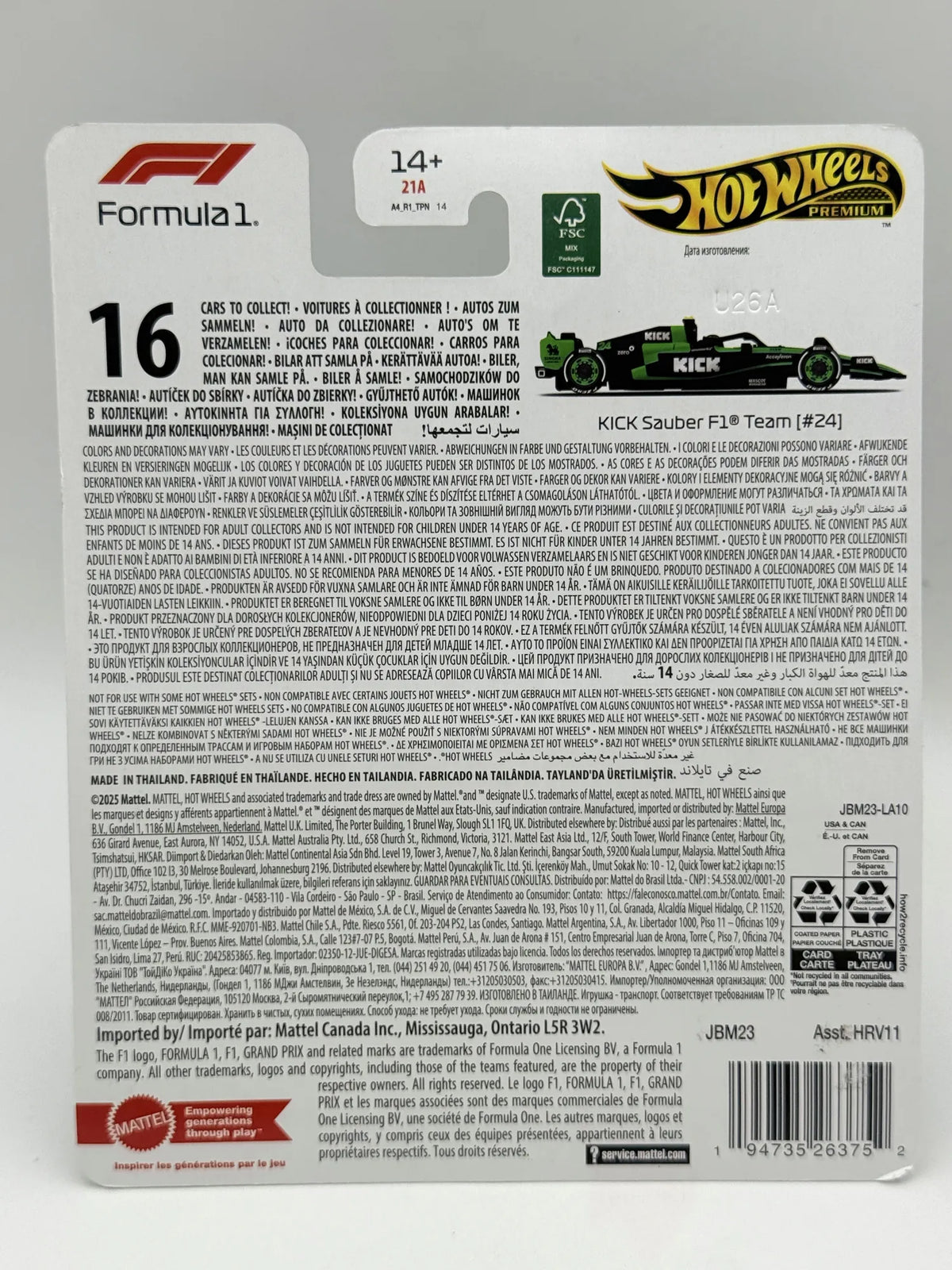 KICK SAUBER F1 TEAM (#24), Hot Wheels 2024, HRV11, Czarny, 1:64, Resoraki – zdjęcie 8