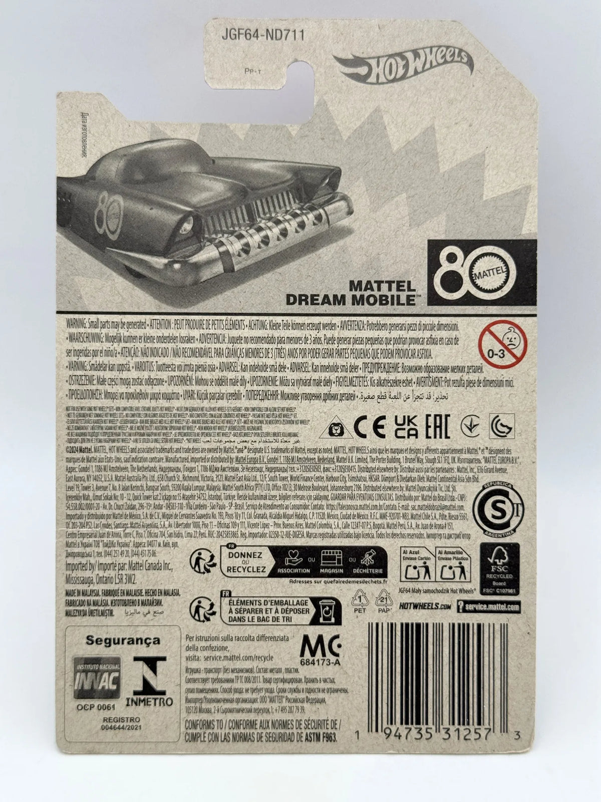 MATTEL DREAM MOBILE, Hot Wheels 2024, Die cast JGF64, Bordowy 1:64 Resoraki – zdjęcie 8