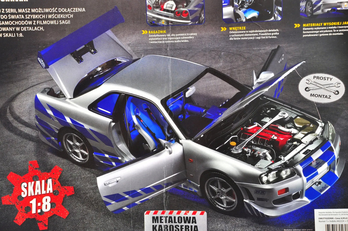 NISSAN SKYLINE GT-R, Deagostini, Resoraki, Die cast, Srebrny, 1:8 – zdjęcie 9