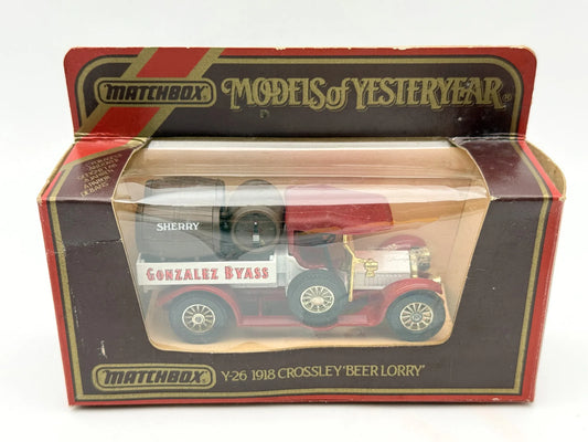 Y26 1918 CROSSLEY BEER LORRY Matchbox 1986 Czerwony 1:47 Made in England
