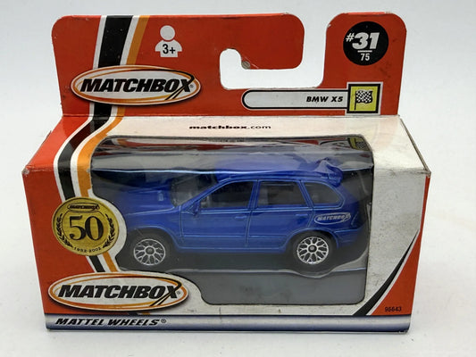 BMW X5 50th Anniversary Matchbox 2001 Niebieski 1:64