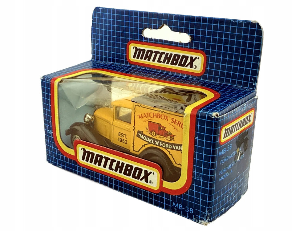 FORD MODEL A VAN, Matchbox, Made in Macau, Die cast Mb-38, Żółty, 1:64