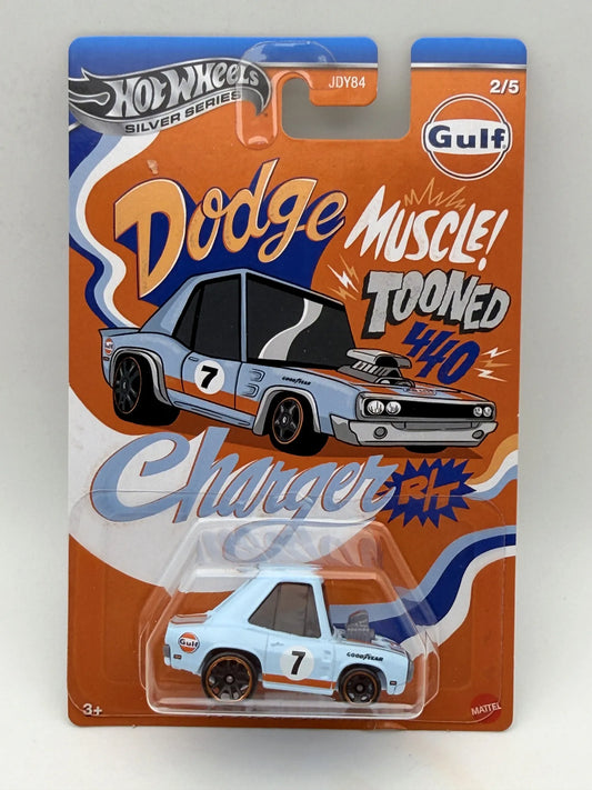 '70 DODGE CHARGER SILVER Hot Wheels 2024 Jasnoniebieski 1:64 Tooned GULF